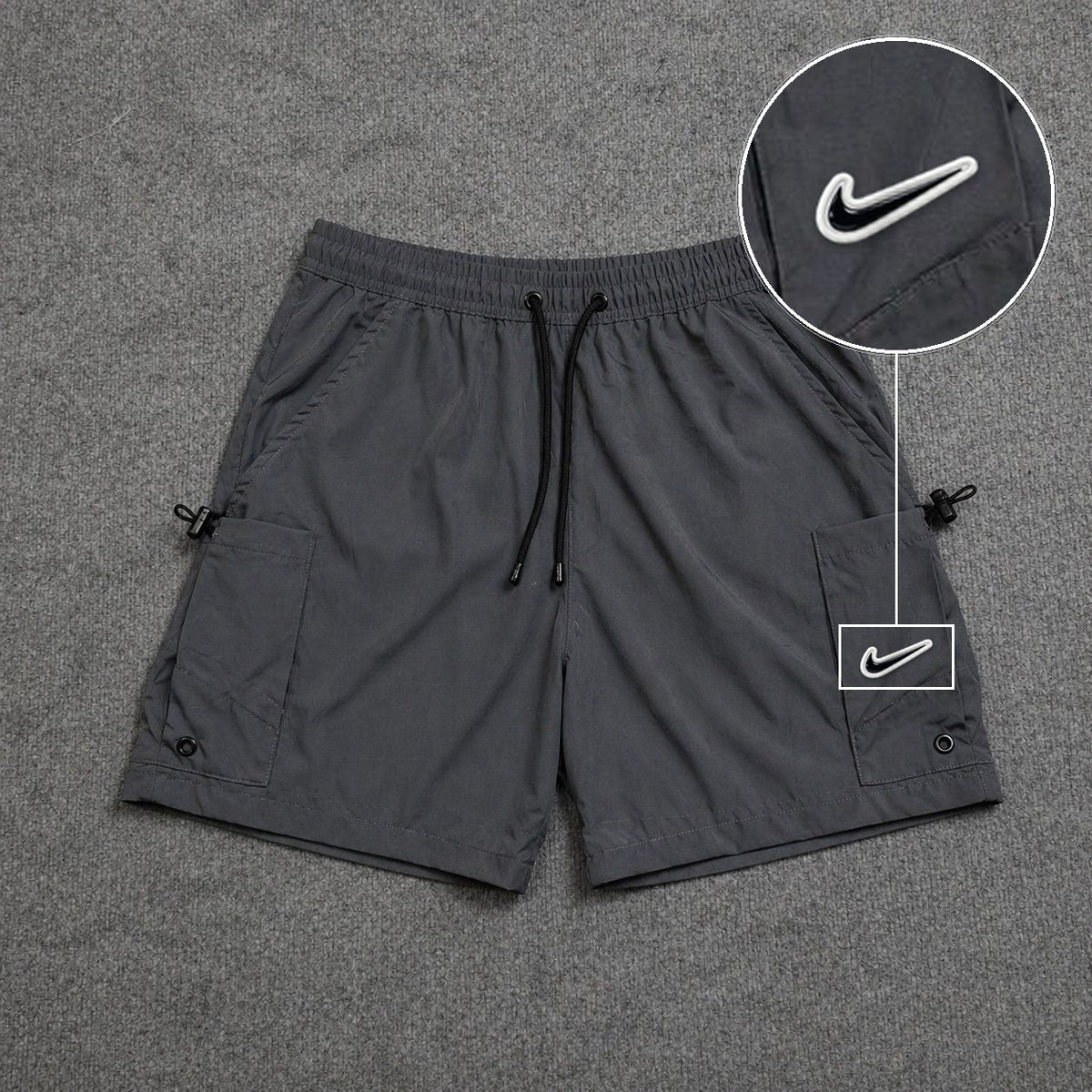 Short Cargo Streetwear Urban com Bolsos Laterais Cinza com patch Nike Rs P B