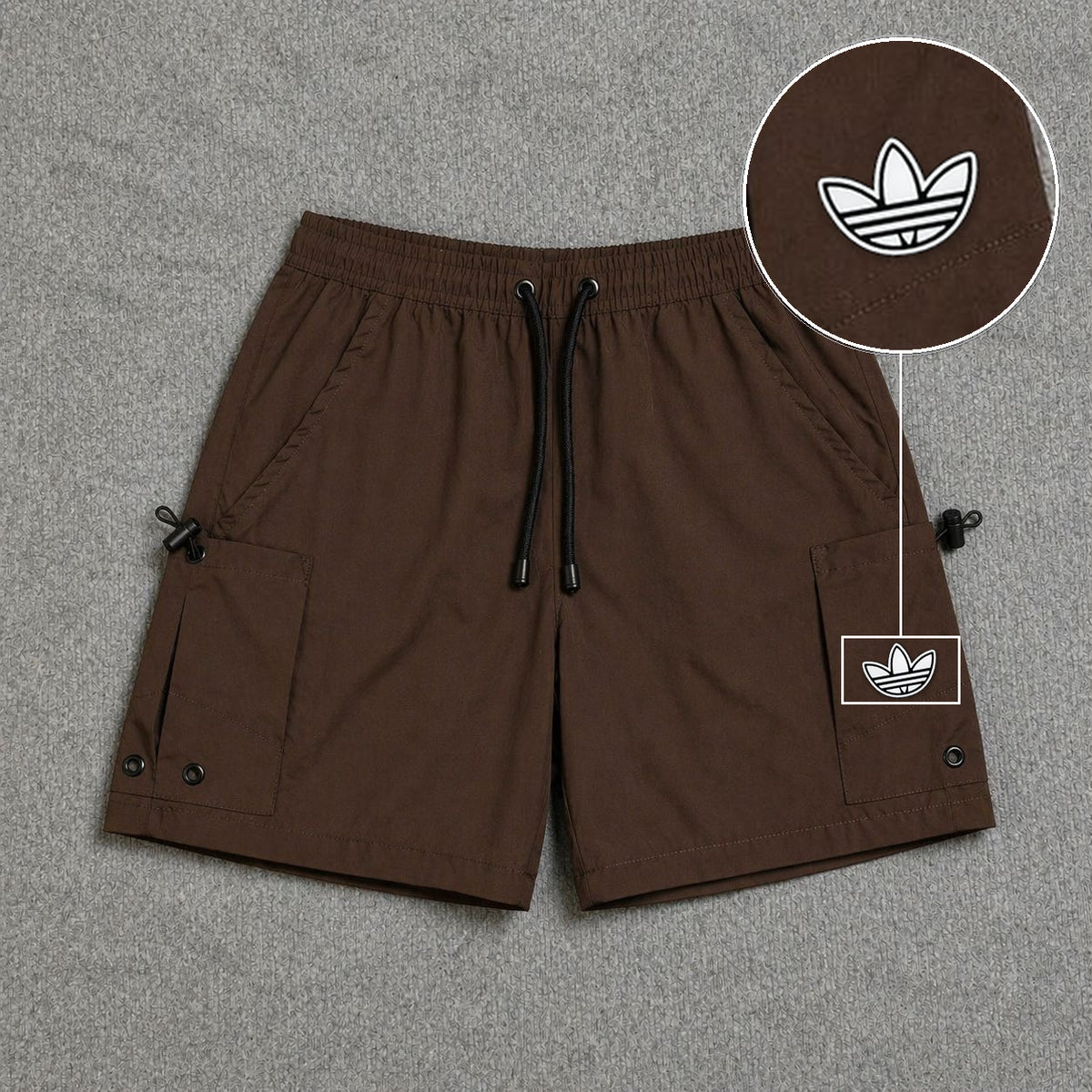 Short Cargo Streetwear Urban com Bolsos Laterais Marrom com patch Adidas P B
