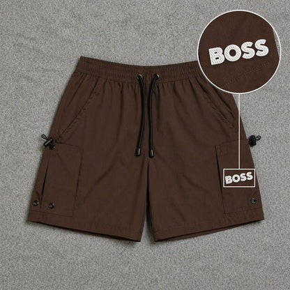 Short Cargo Streetwear Urban com Bolsos Laterais Marrom com patch Boss Sp Branco