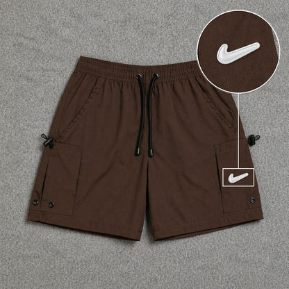 Short Cargo Streetwear Urban com Bolsos Laterais Marrom com patch Nike Facao Sp Branca