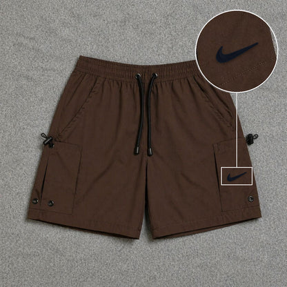 Short Cargo Streetwear Urban com Bolsos Laterais Marrom com patch Nike Facao Sp Preto