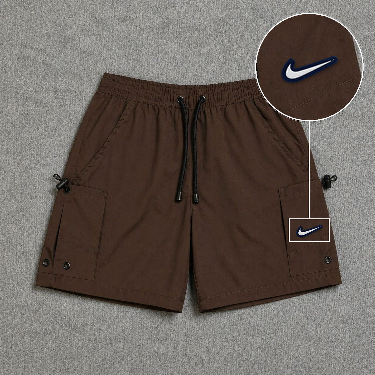 Short Cargo Streetwear Urban com Bolsos Laterais Marrom com patch Nike Resinado B P
