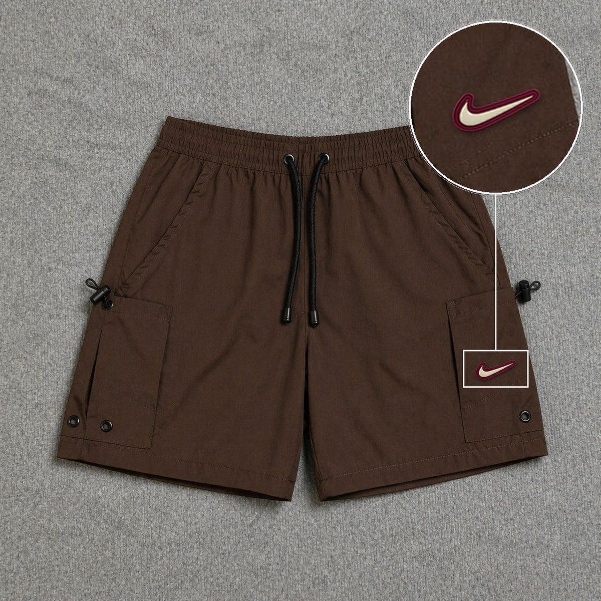 Short Cargo Streetwear Urban com Bolsos Laterais Marrom com patch Nike Resinado Marrom