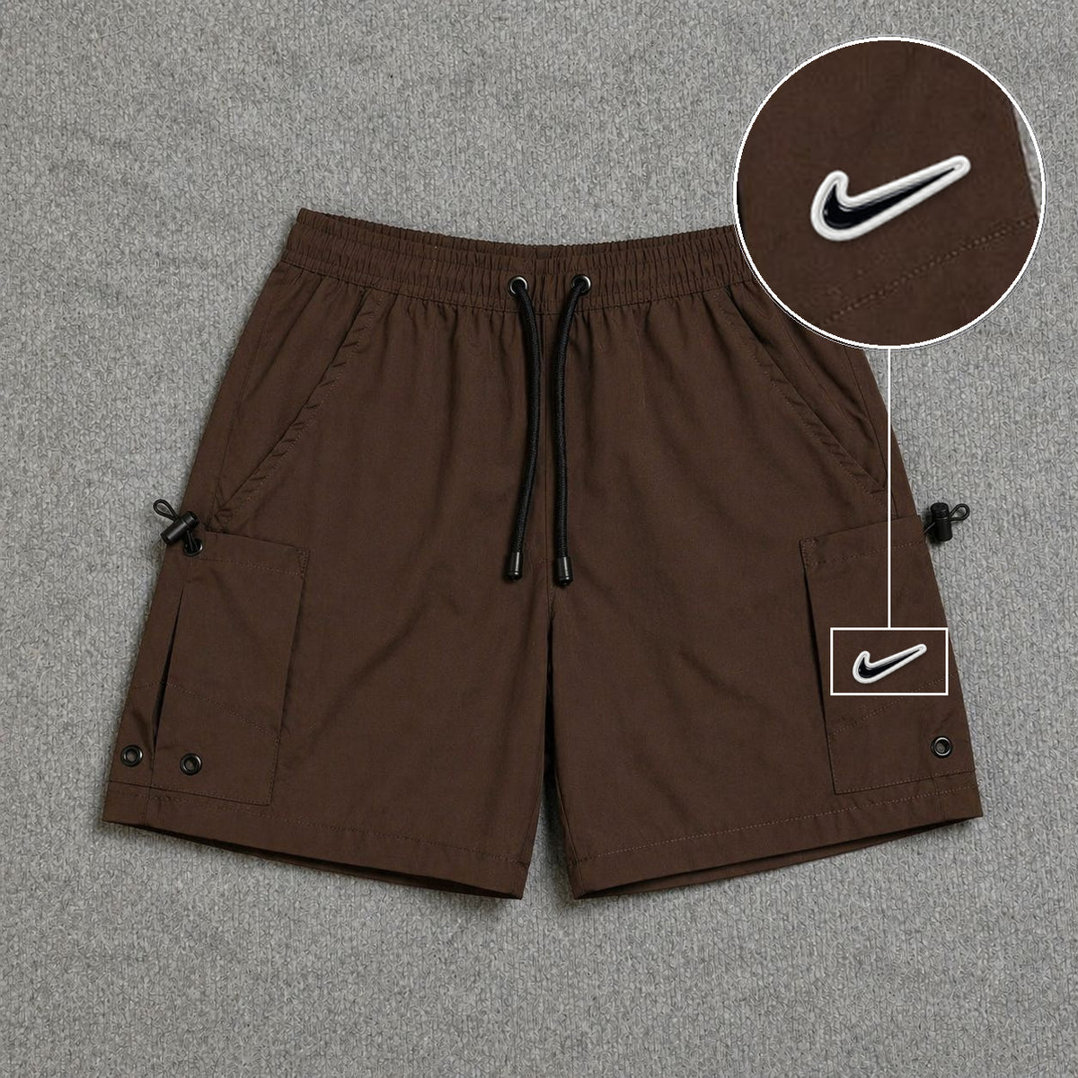 Short Cargo Streetwear Urban com Bolsos Laterais Marrom com patch Nike Rs P B