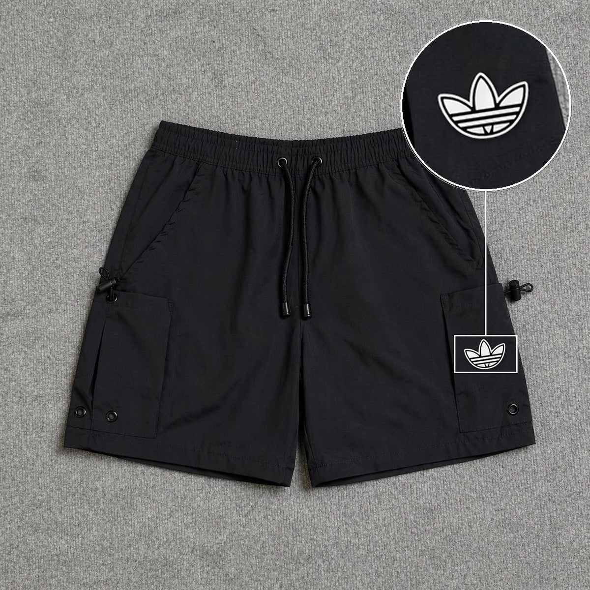 Short Cargo Streetwear Urban com Bolsos Laterais Preto com patch Adidas P B
