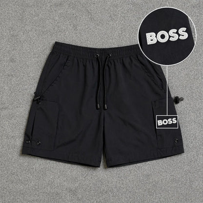 Short Cargo Streetwear Urban com Bolsos Laterais Preto com patch Boss Sp Branco