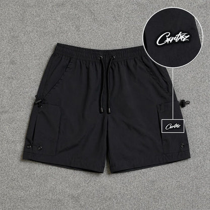 Short Cargo Streetwear Urban com Bolsos Laterais Preto com patch Cortez Escrito
