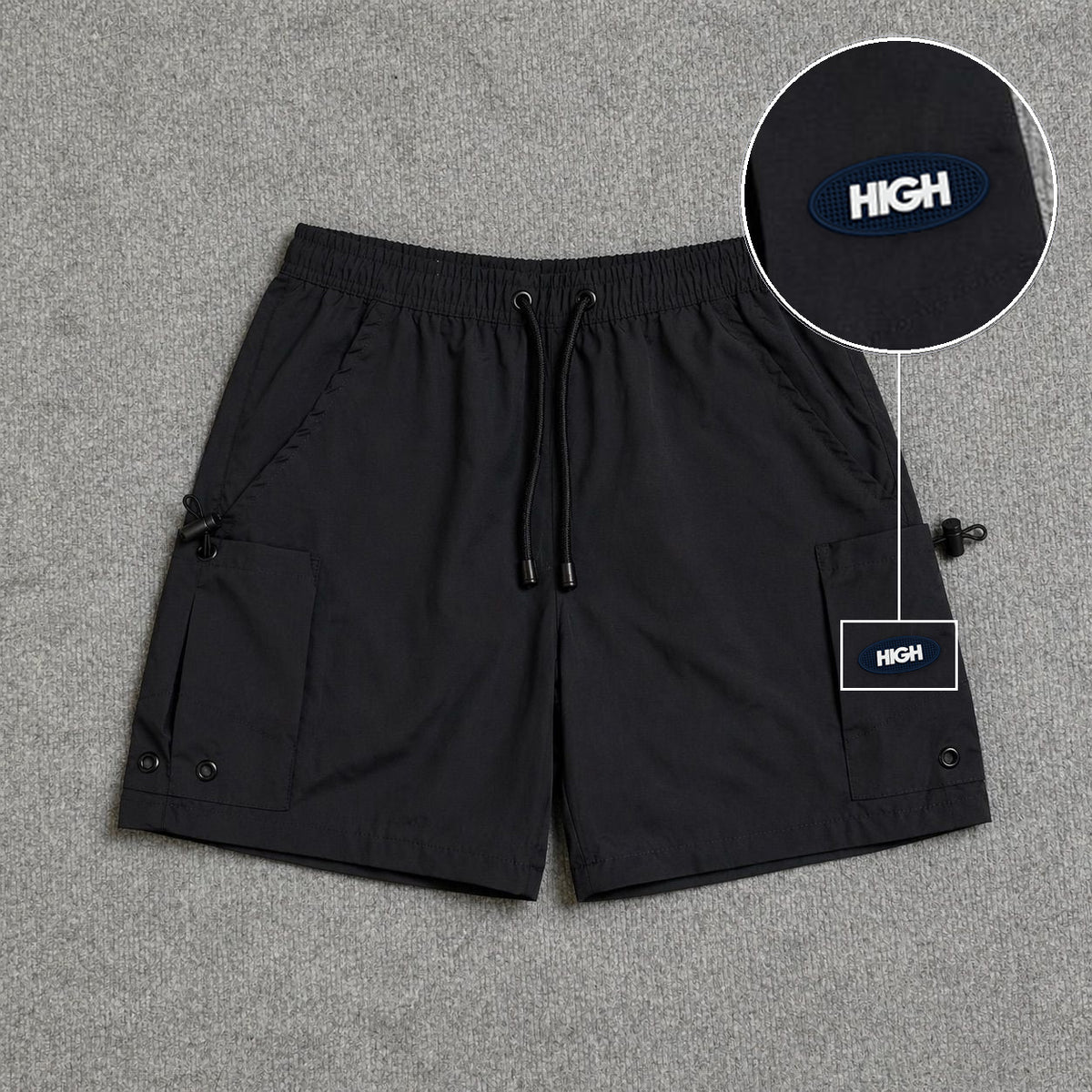 Short Cargo Streetwear Urban com Bolsos Laterais Preto com patch High Oval