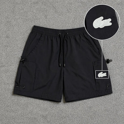 Short Cargo Streetwear Urban com Bolsos Laterais Preto com patch Lacoste Sp Branco