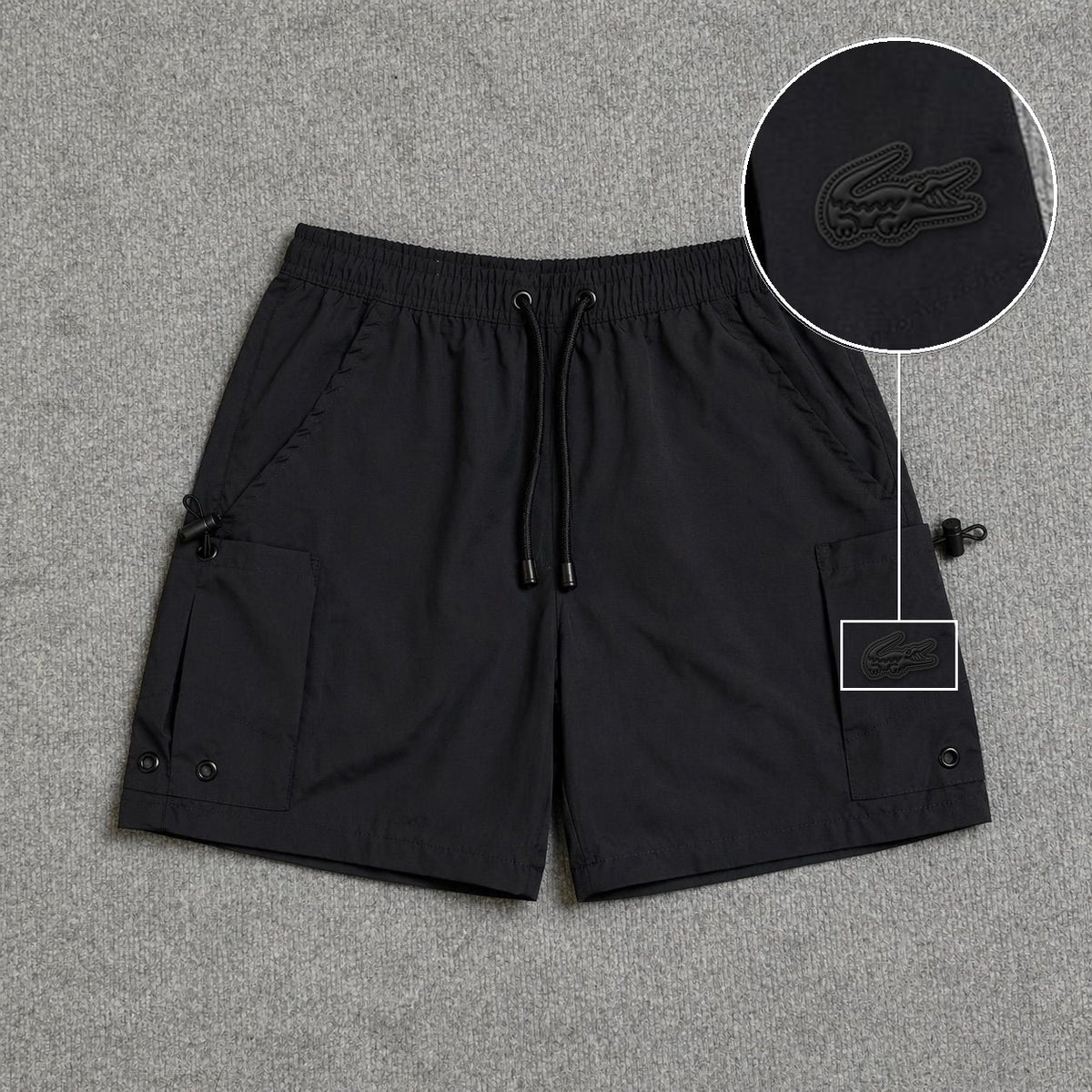 Short Cargo Streetwear Urban com Bolsos Laterais Preto com patch Lacoste Sp Preto
