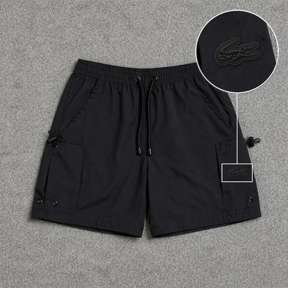 Short Cargo Streetwear Urban com Bolsos Laterais Preto com patch Lacoste Sp Preto