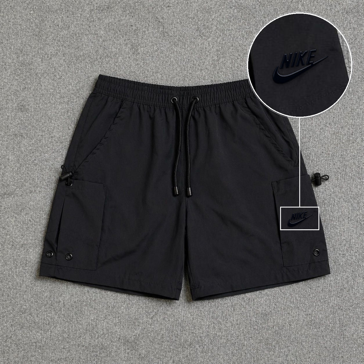 Short Cargo Streetwear Urban com Bolsos Laterais Preto com patch Nike Escrita Sp Preto