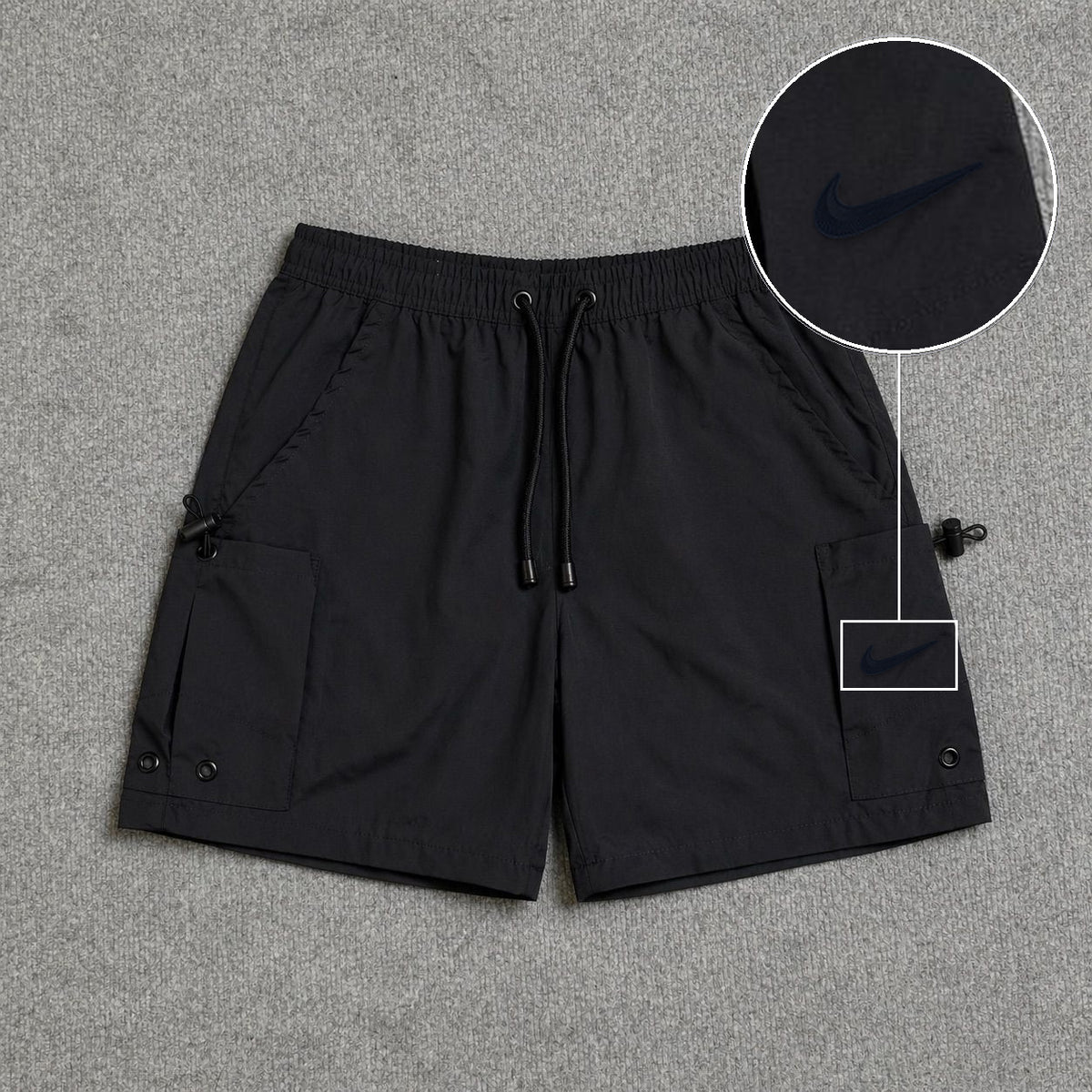Short Cargo Streetwear Urban com Bolsos Laterais Preto com patch Nike Facao Sp Preto