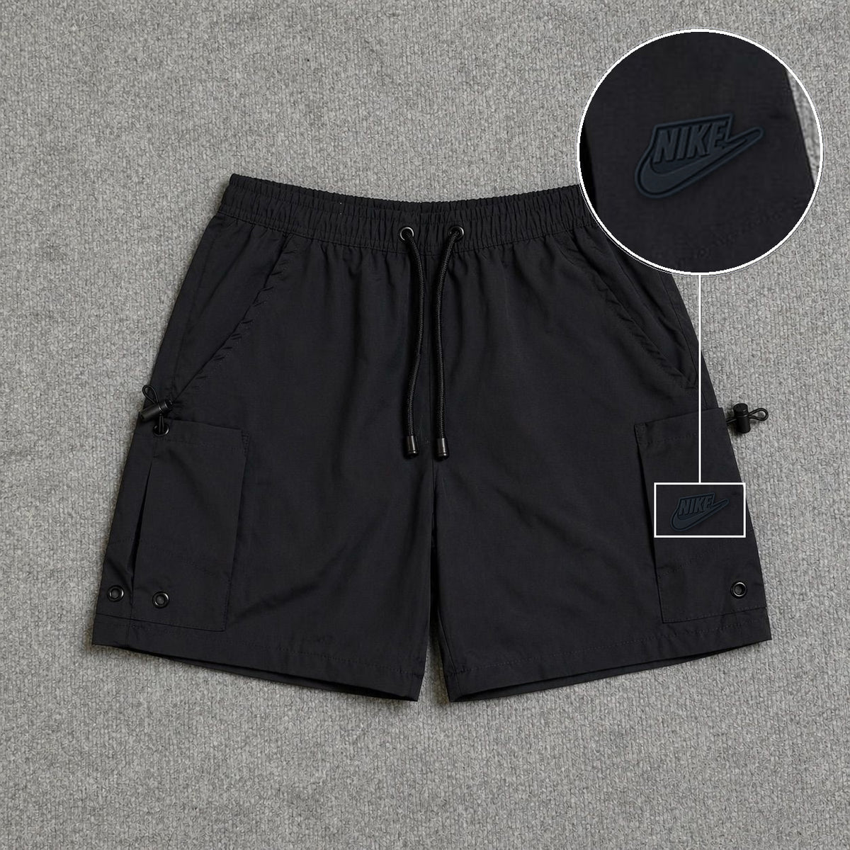 Short Cargo Streetwear Urban com Bolsos Laterais Preto com patch Nike Preto