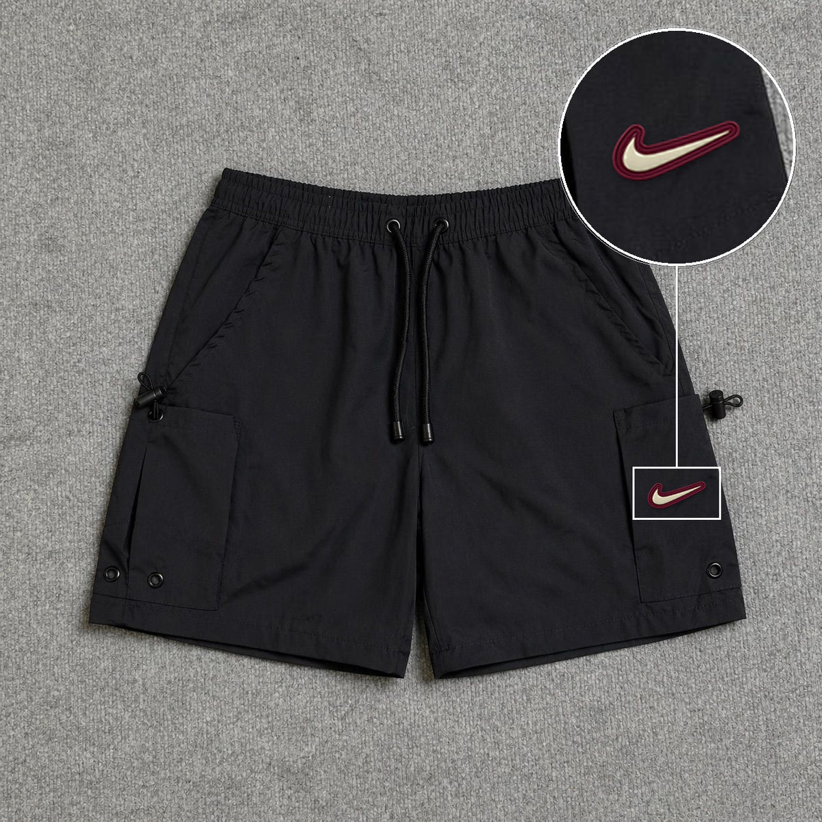 Short Cargo Streetwear Urban com Bolsos Laterais Preto com patch Nike Resinado Marrom