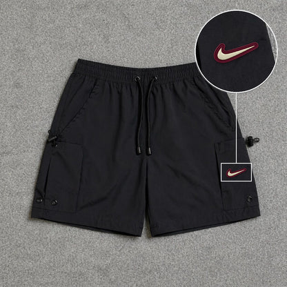 Short Cargo Streetwear Urban com Bolsos Laterais Preto com patch Nike Resinado Marrom