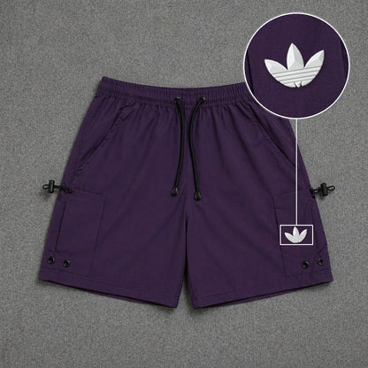 Short Cargo Streetwear Urban com Bolsos Laterais Roxo com patch Adidas Branco