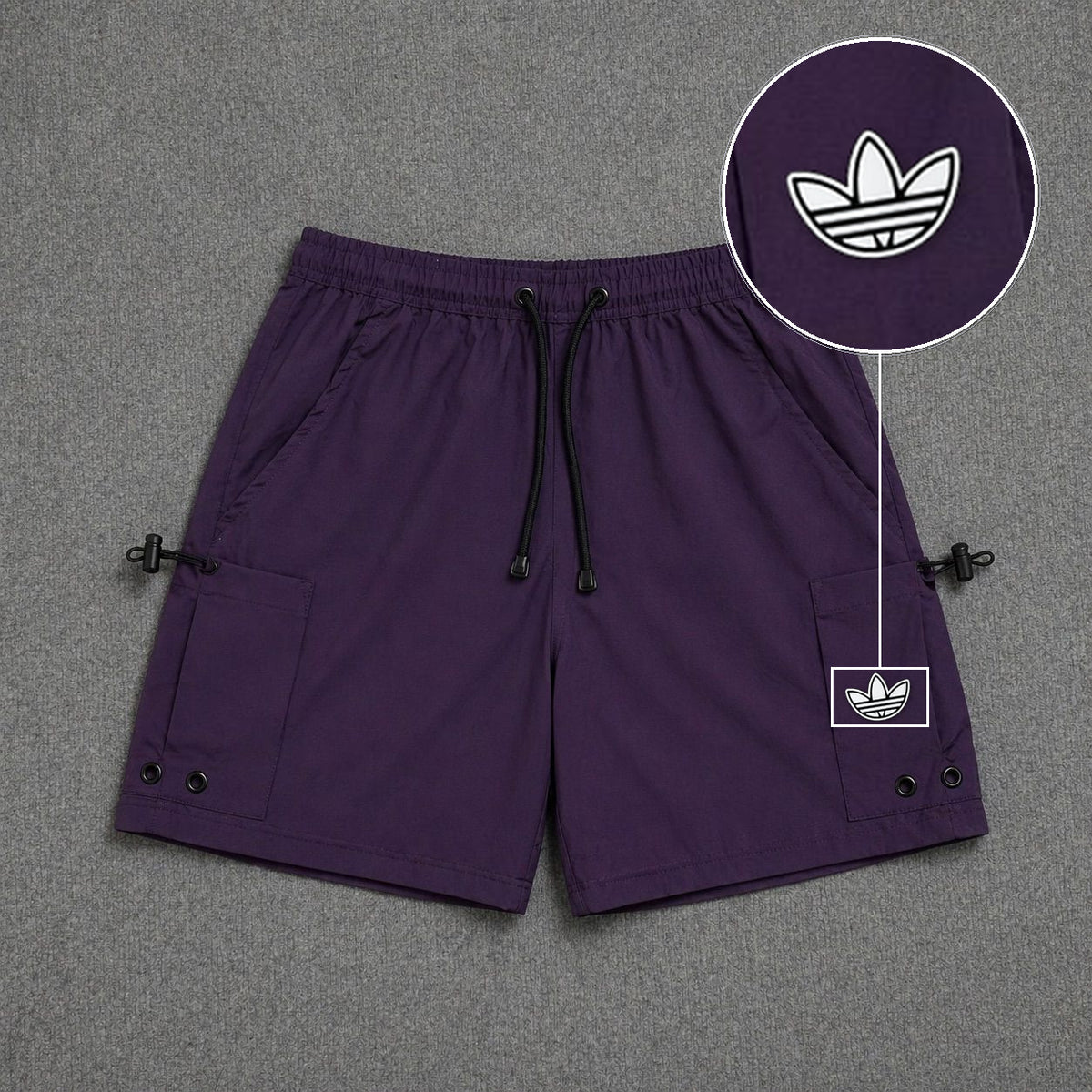 Short Cargo Streetwear Urban com Bolsos Laterais Roxo com patch Adidas P B