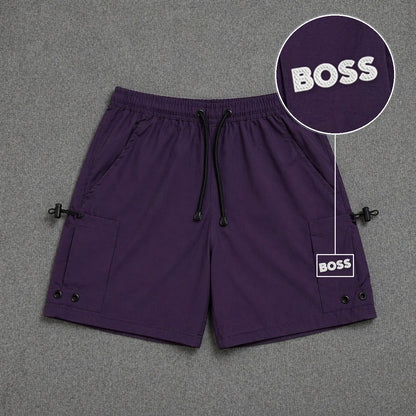 Short Cargo Streetwear Urban com Bolsos Laterais Roxo com patch Boss Sp Branco