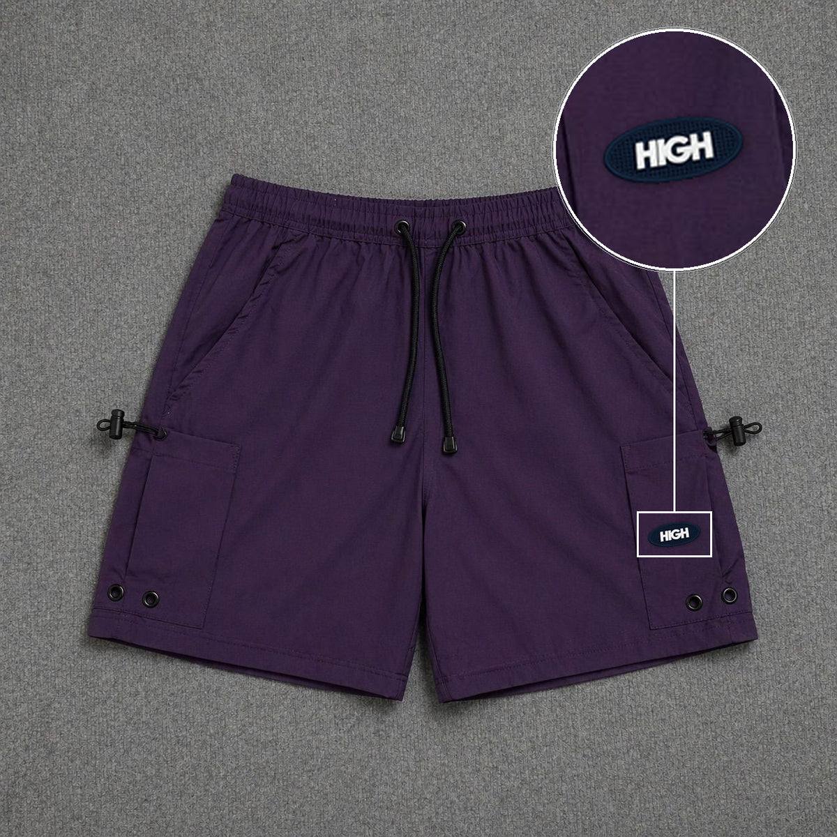 Short Cargo Streetwear Urban com Bolsos Laterais Roxo com patch High Oval