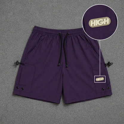 Short Cargo Streetwear Urban com Bolsos Laterais Roxo com patch High Resina Oval Bege