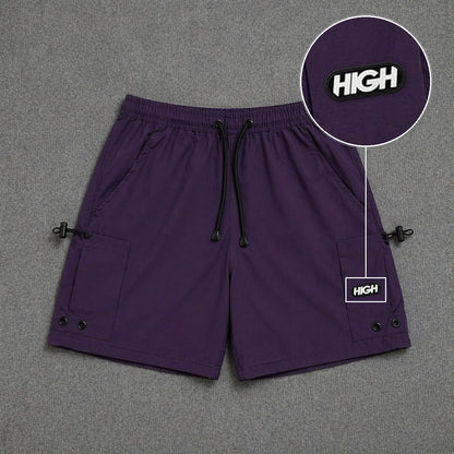 Short Cargo Streetwear Urban com Bolsos Laterais Roxo com patch High Resina Oval Preta