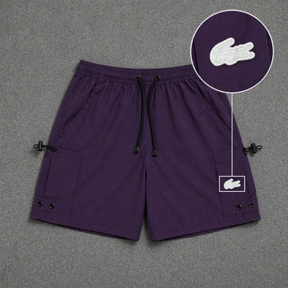Short Cargo Streetwear Urban com Bolsos Laterais Roxo com patch Lacoste Sp Branco