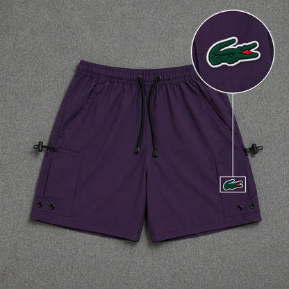 Short Cargo Streetwear Urban com Bolsos Laterais Roxo com patch Lacoste Sp