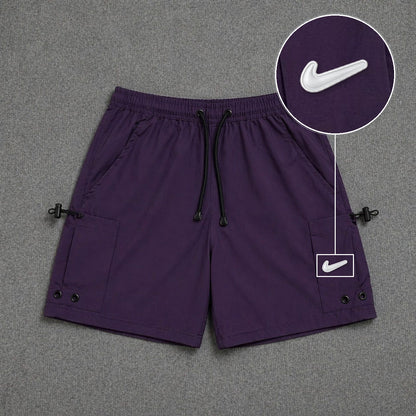 Short Cargo Streetwear Urban com Bolsos Laterais Roxo com patch Nike Facao Sp Branca