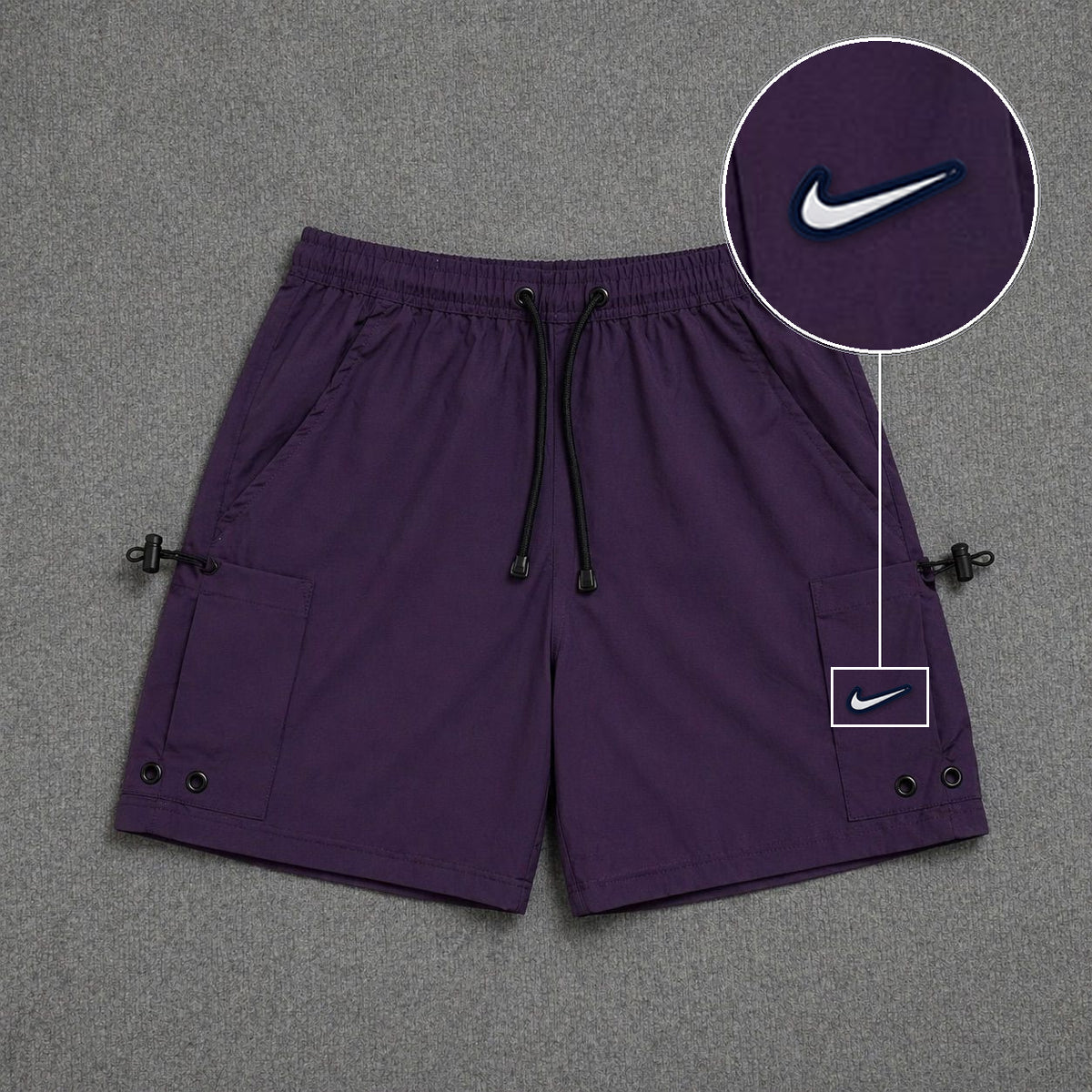 Short Cargo Streetwear Urban com Bolsos Laterais Roxo com patch Nike Resinado B P