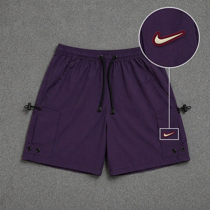 Short Cargo Streetwear Urban com Bolsos Laterais Roxo com patch Nike Resinado Marrom