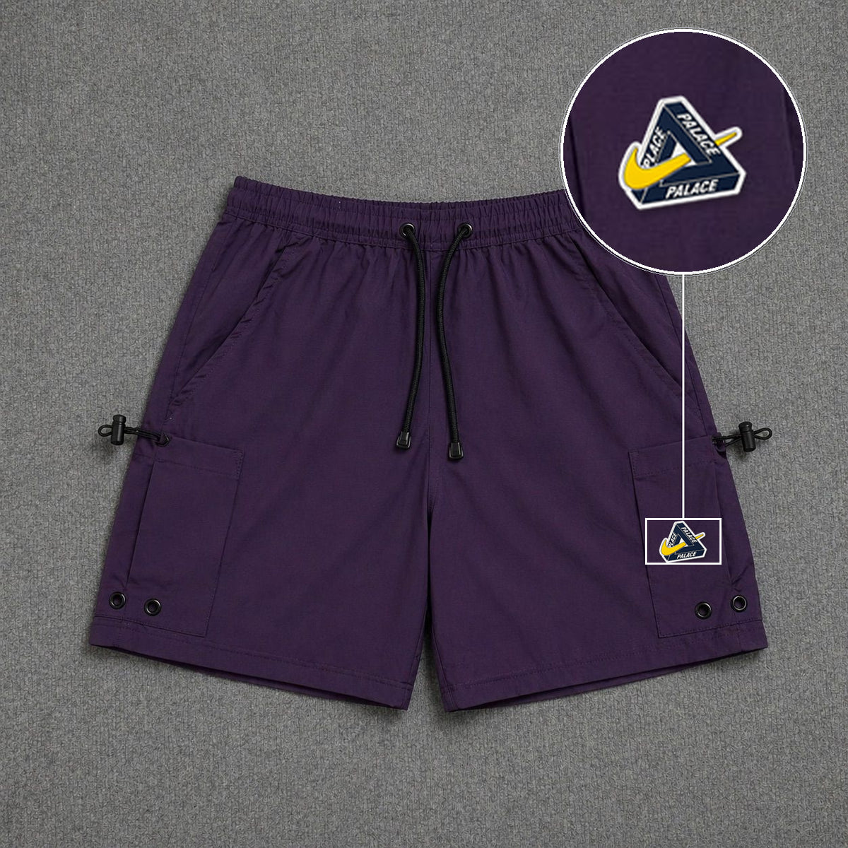 Short Cargo Streetwear Urban com Bolsos Laterais Roxo com patch Palace