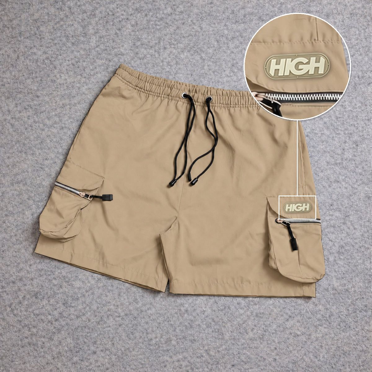 Short Premium Cargo Boll Bege com patch High Resina Oval Bege