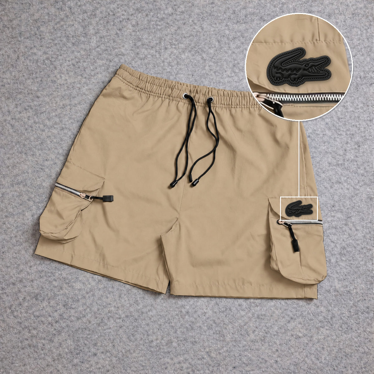 Short Premium Cargo Boll Bege com patch Lacoste Sp Preto