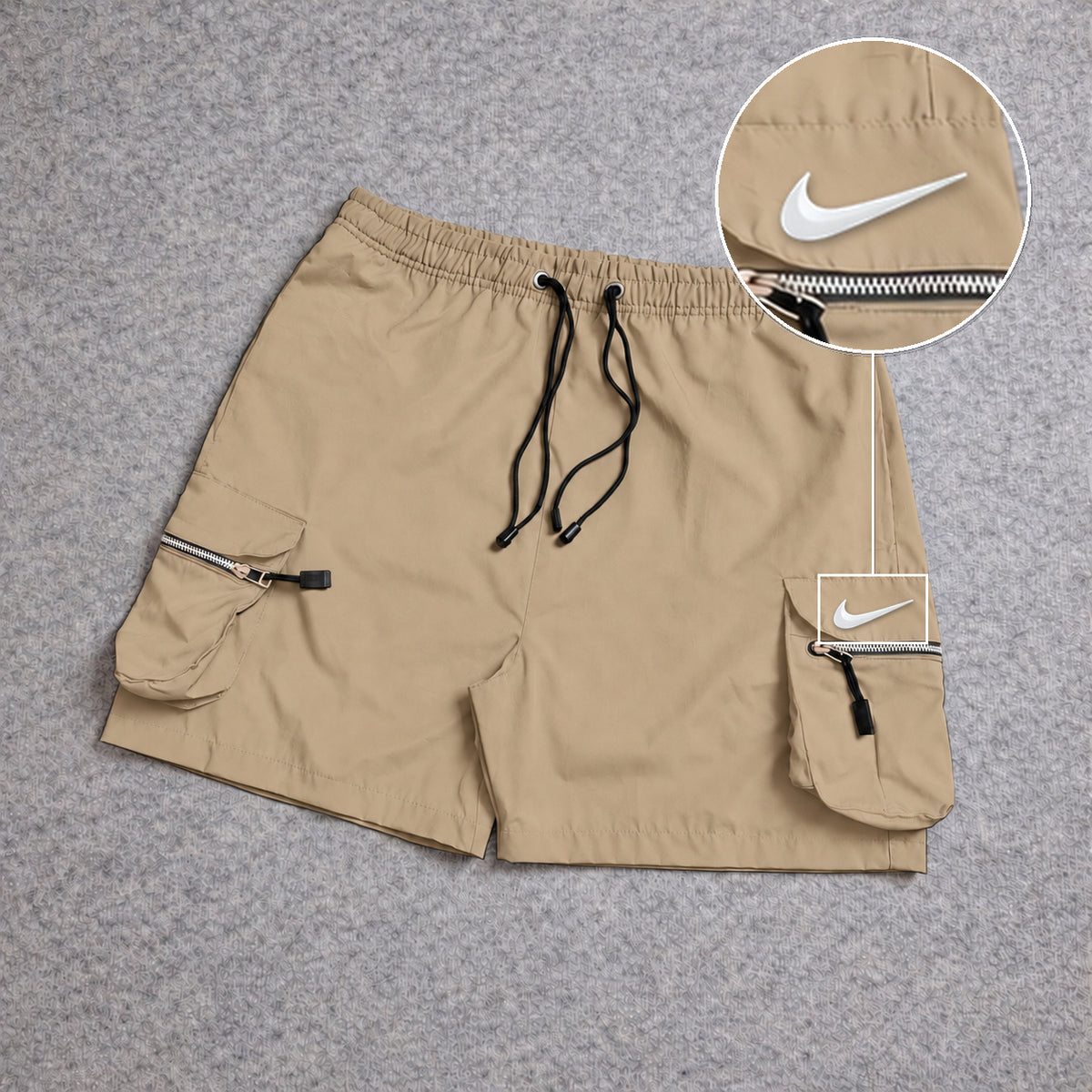 Short Premium Cargo Boll Bege com patch Nike Swoosh Branco