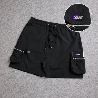 Short Premium Cargo Boll Black com patch Thug Nine Oval Preto Com Roxo