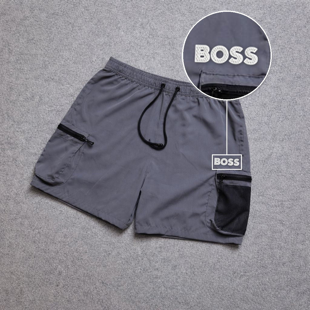 Short Premium Rede Cinza com patch Boss Sp Branco