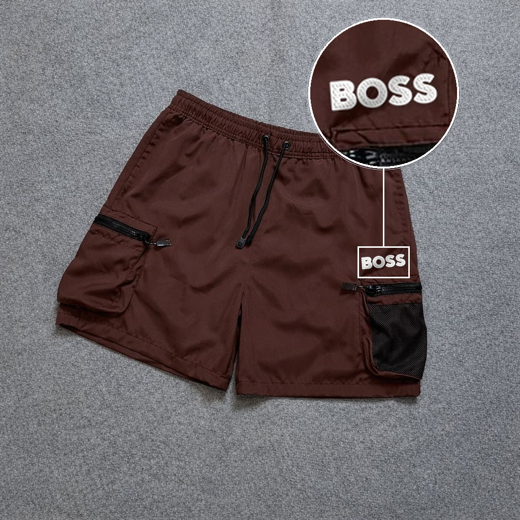 Short Premium Rede Marrom com patch Boss Sp Branco