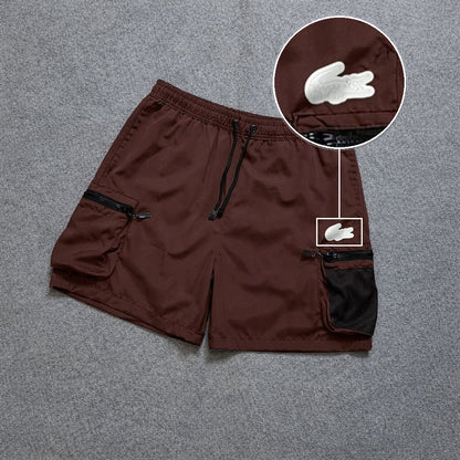 Short Premium Rede Marrom com patch Lacoste Sp Branco