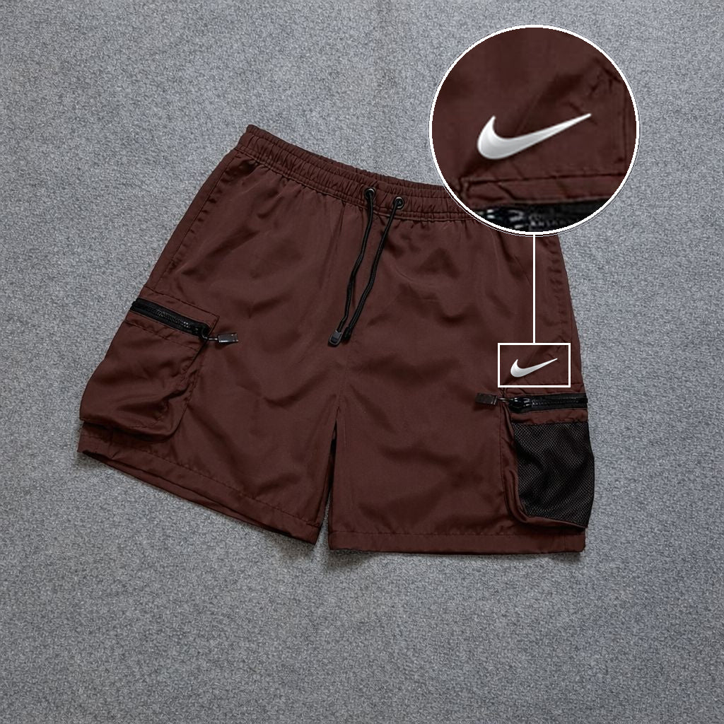 Short Premium Rede Marrom com patch Nike Swoosh Branco