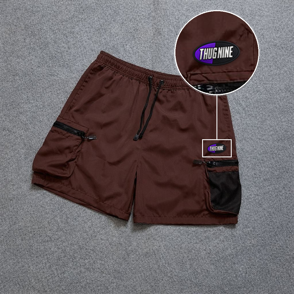 Short Premium Rede Marrom com patch Thug Nine Oval Preto Com Roxo