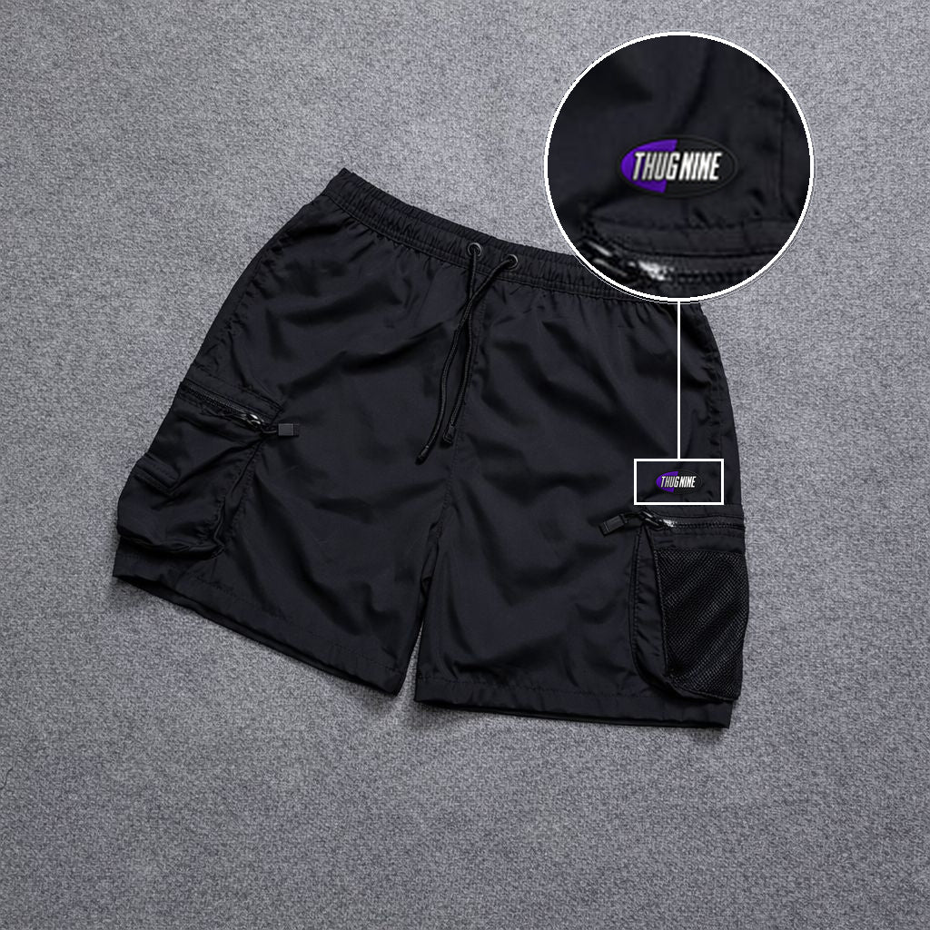 Short Premium Rede Preto com patch Thug Nine Oval Preto Com Roxo