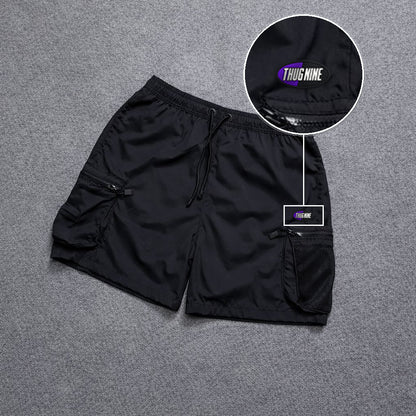 Short Premium Rede Preto com patch Thug Nine Oval Preto Com Roxo