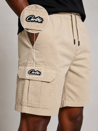 SHORT SARJA CARGO AREIA com patch Cortez Escrito
