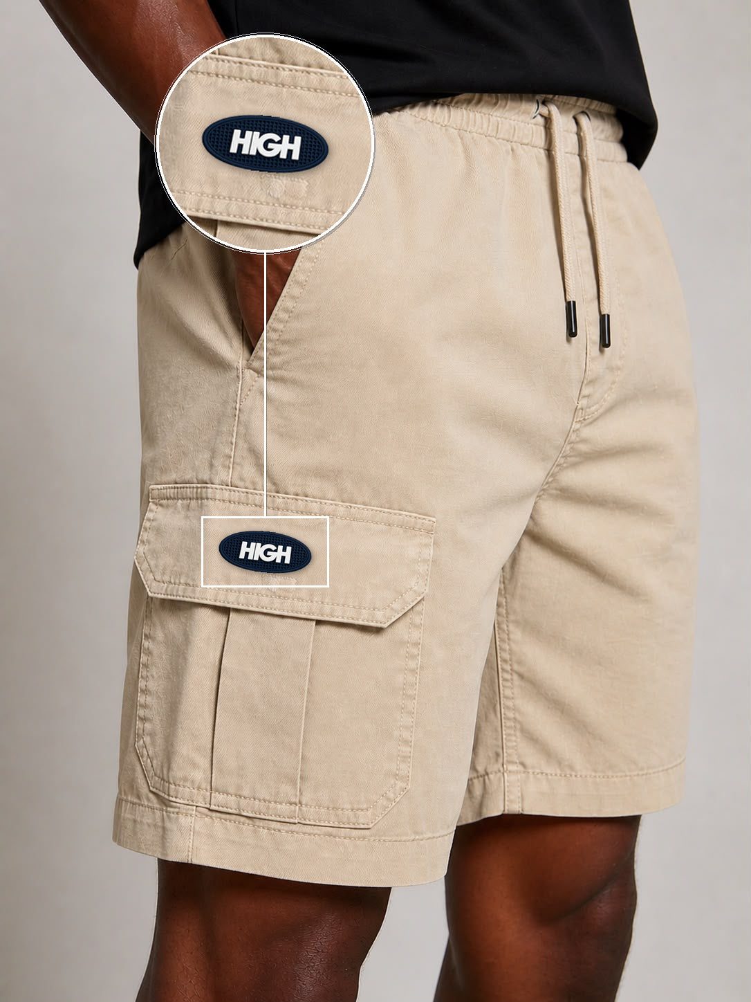 SHORT SARJA CARGO AREIA com patch High Oval
