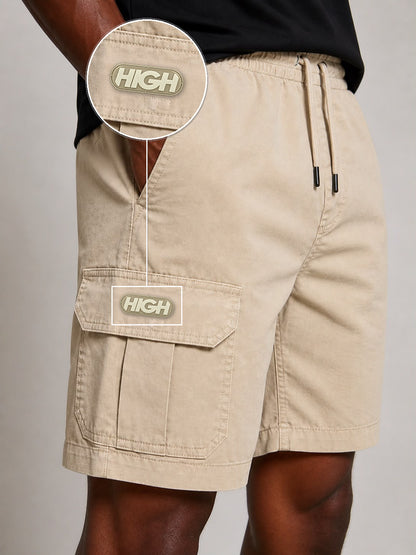 SHORT SARJA CARGO AREIA com patch High Resina Oval Bege