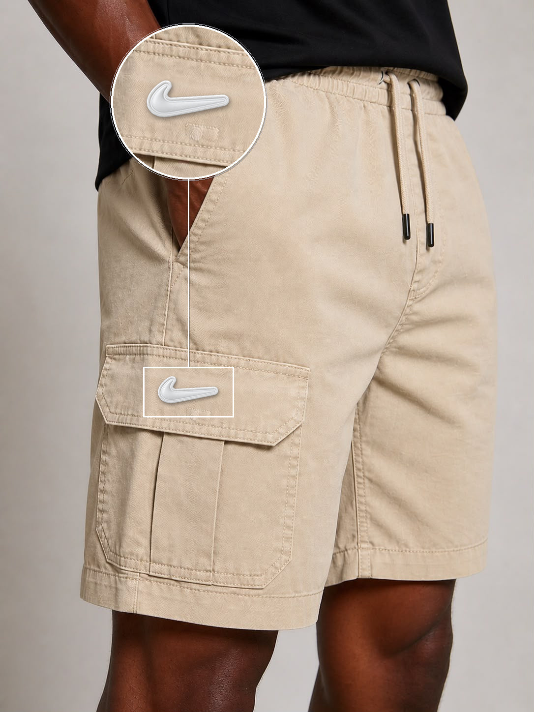 SHORT SARJA CARGO AREIA com patch Nike Facao Sp Branca