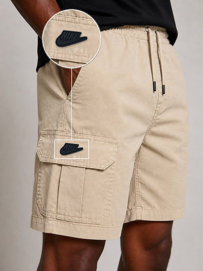 SHORT SARJA CARGO AREIA com patch Nike Preto