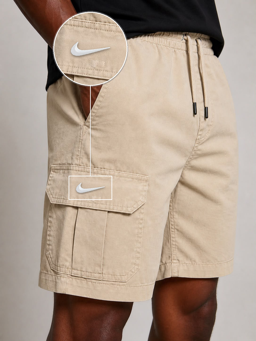 SHORT SARJA CARGO AREIA com patch Nike Swoosh Branco