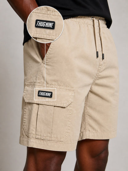 SHORT SARJA CARGO AREIA com patch Thug Nine Retangular